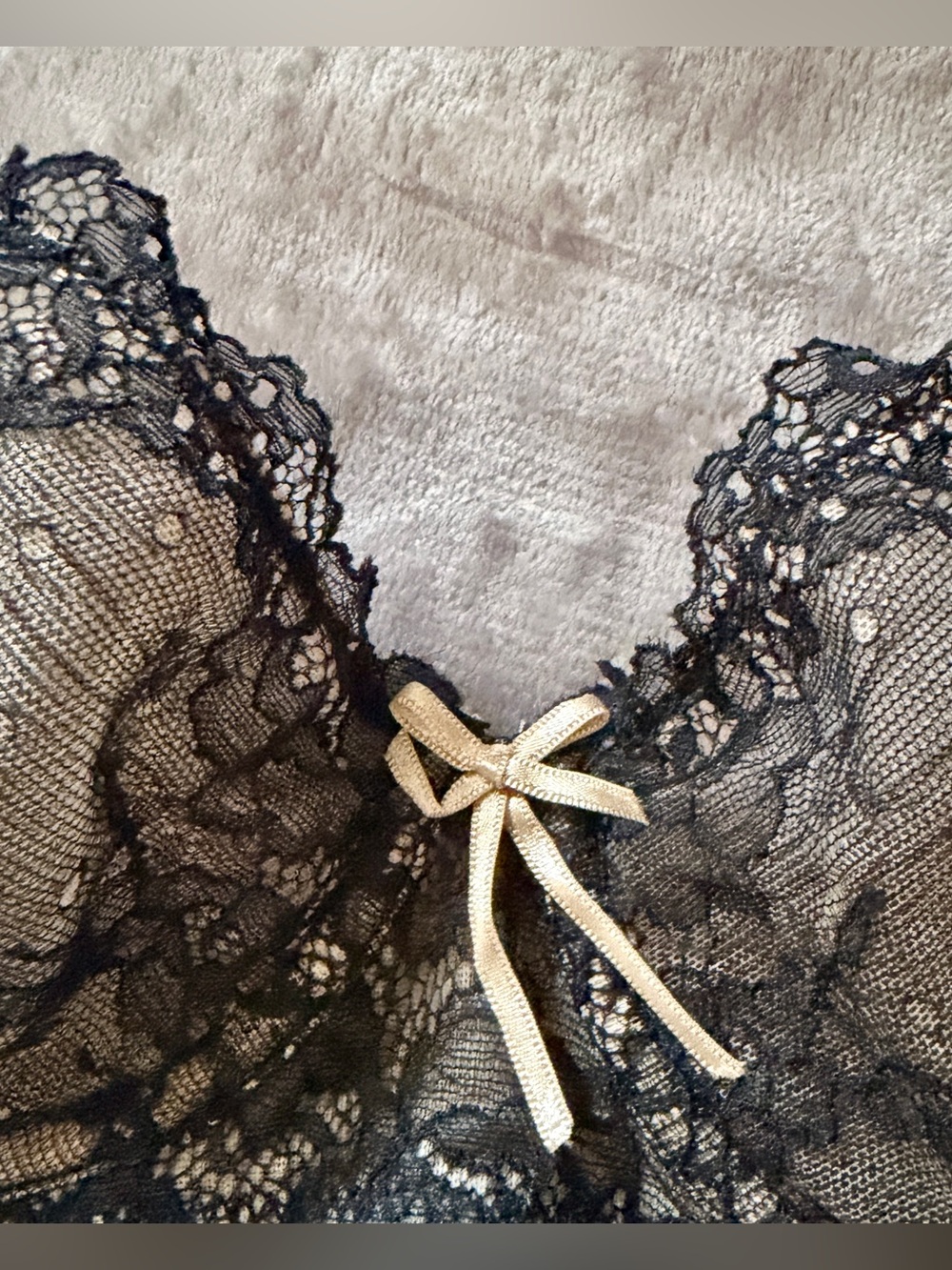Black Lace Bralette with Cream Colored Ribbon Accent